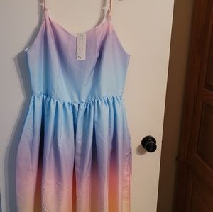 Unique Vintage 2XL (Size 16) Rainbow Ombre Dress